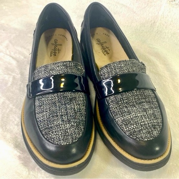 Clarks Black Tweed Sharon Gracie Platform Loafers Women US 8 M Cushioned Comfort - Picture 2 of 16